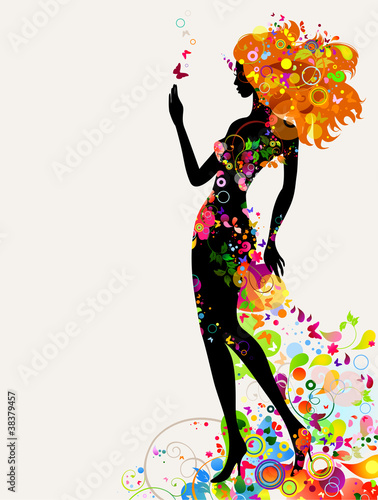 Summer decorative composition with girl