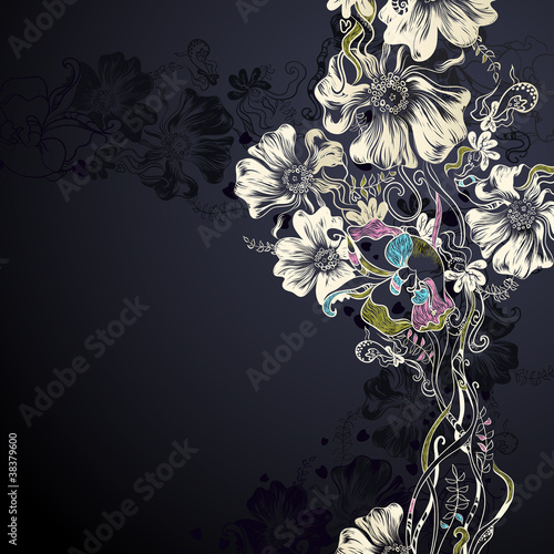 Fototapeta black background with decorative flowers