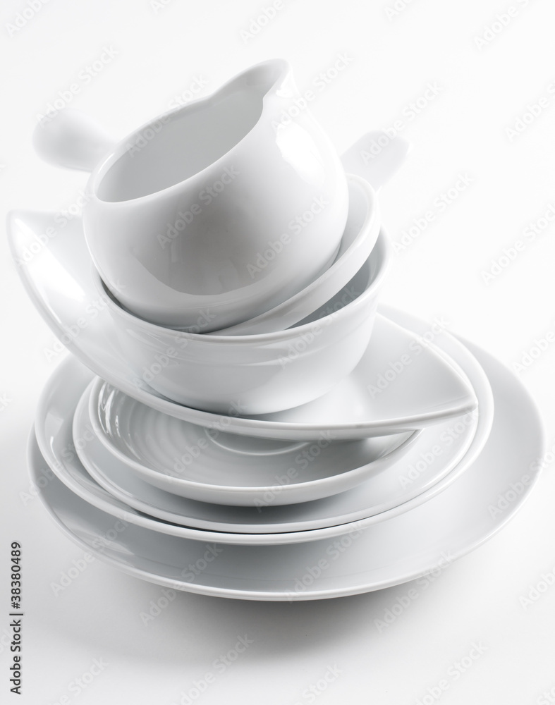 stack of clean white dishes stack of clean white dishes