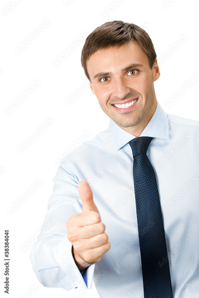 Businessman with thumbs up gesture, isolated