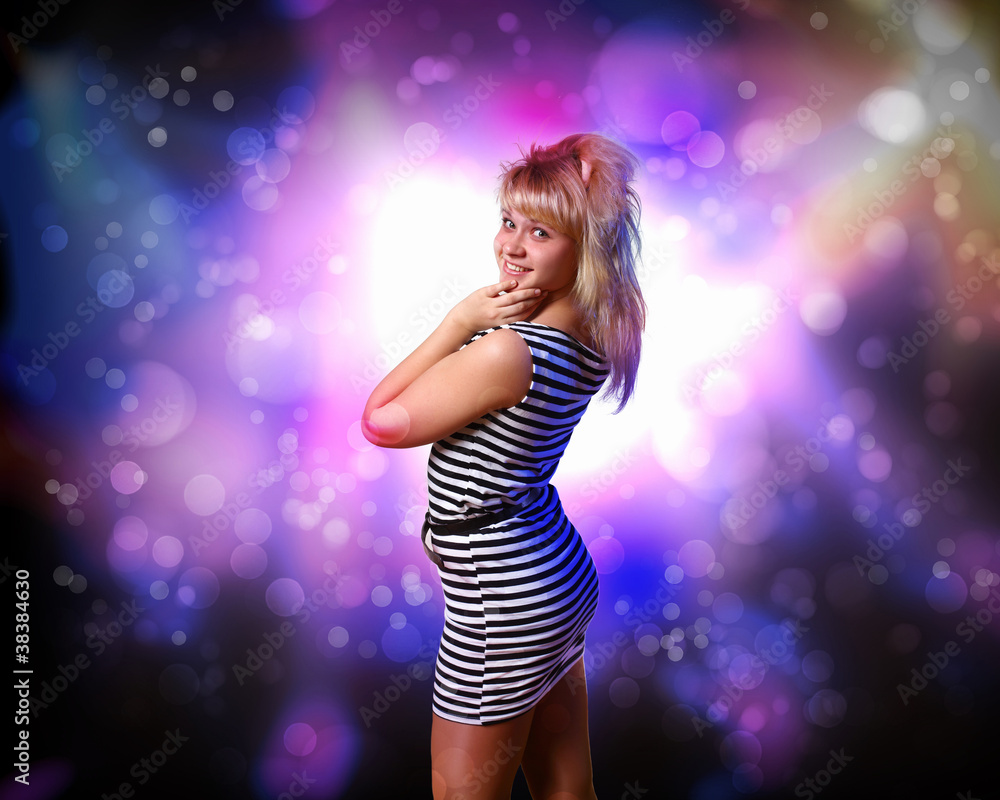 Young woman and disco background Young woman and disco background