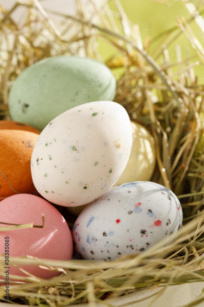 Easter chocolate eggs in the nest Easter chocolate eggs in the nest
