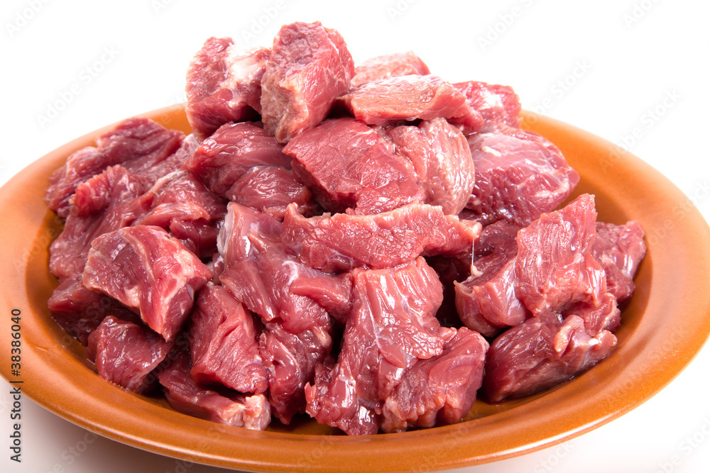 A plate of raw meat