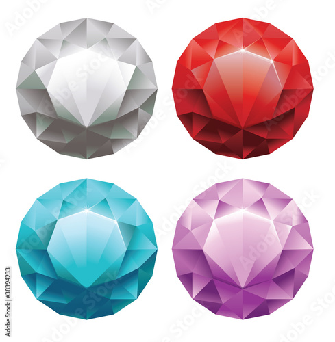set of round diamonds in 4 colors - vector illustration