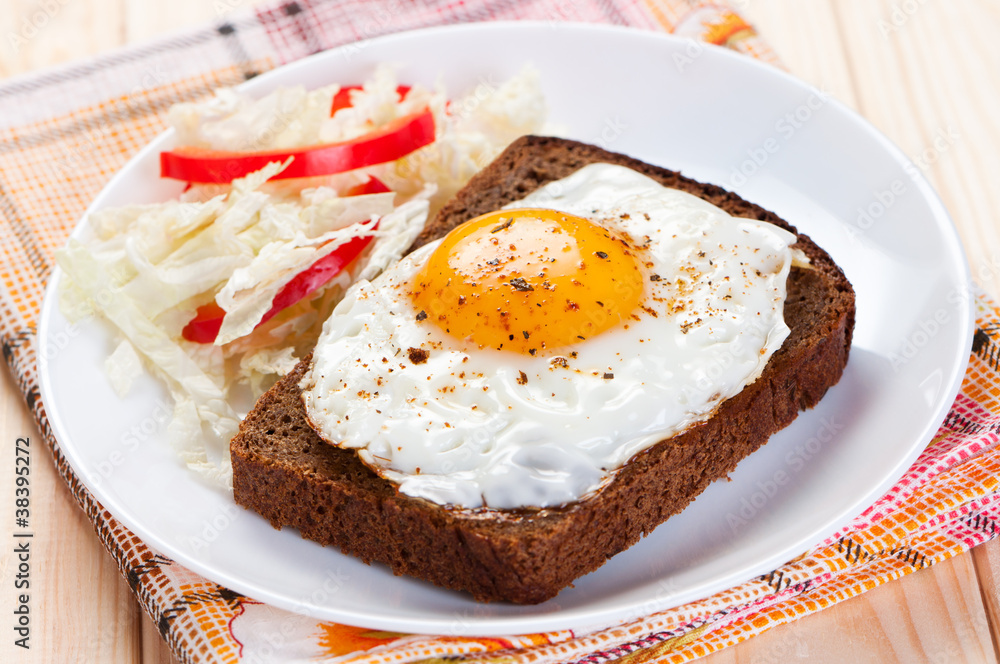 Fried egg on slice bread. Fried egg on slice bread.