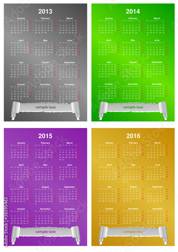 4 years 2013-2014-2015-2016 calendars of different colors