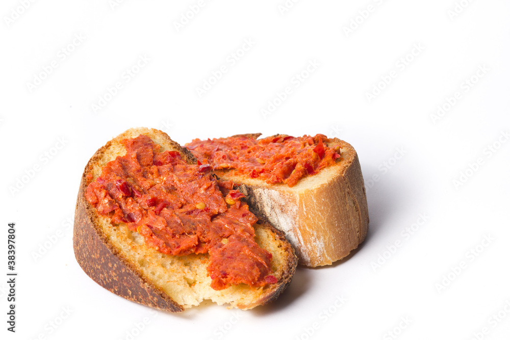 Bread with 'nduja isolated on white Bread with 'nduja isolated on white