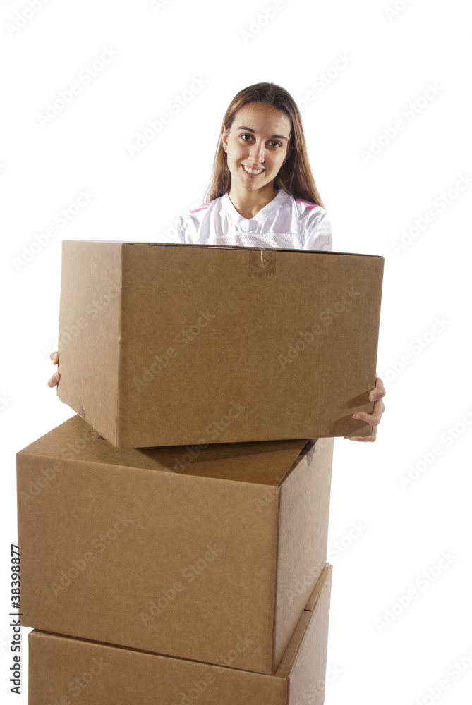Pretty homemaker packing to move to new house. Pretty homemaker packing to move to new house.