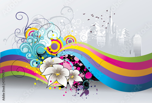 city and flowers abstract color vector