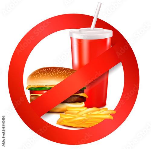 Fast food danger label. Vector illustration.
