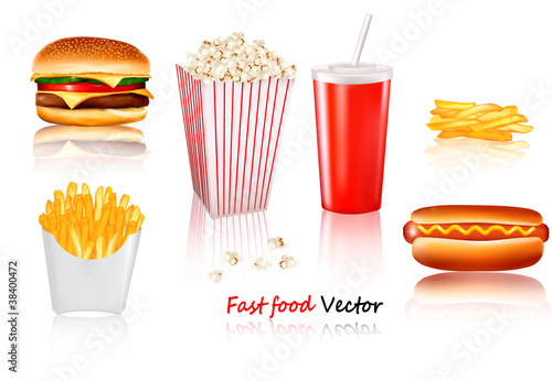 Big group of fast food products. Vector illustration