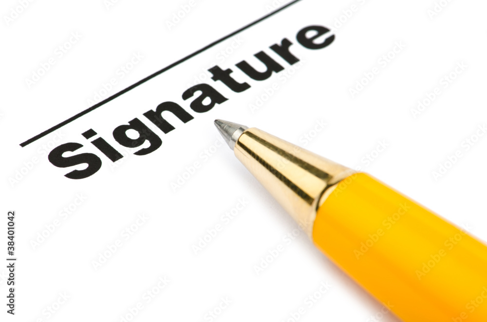 Pen and signature isolated on white Pen and signature isolated on white
