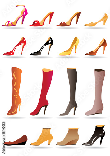 Ladies slippers, shoes and boots - vector illustratio