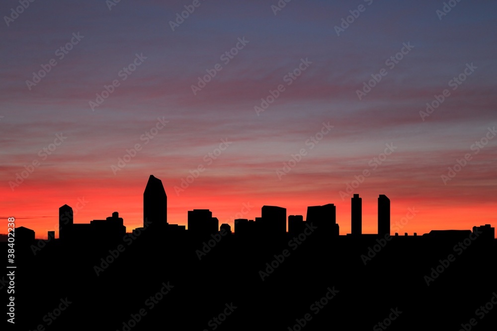 San Diego skyline at sunset with beautiful sky illustration