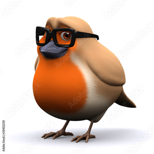 3d Robin looking studious in a pair of reading glasses