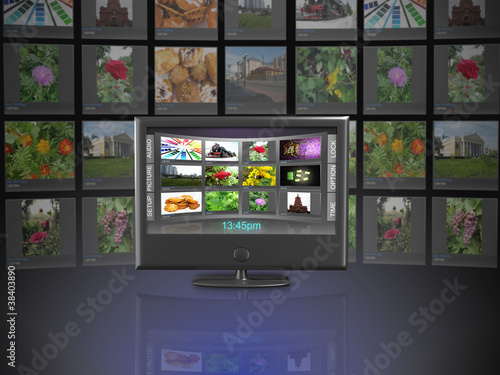 Widescreen TV with streaming video gallery isolated on white ref
