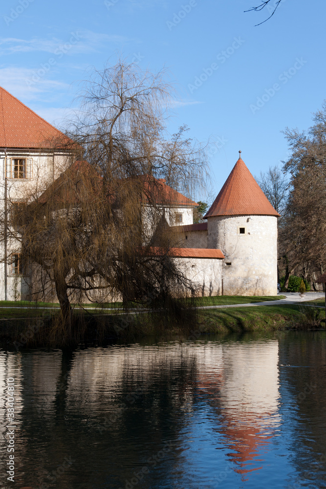 Slovenia - Otocec Castle reflection on Krka River
