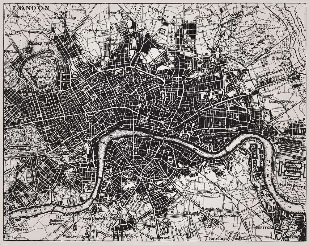 Obraz premium Historyczna mapa Londynu w Anglii.