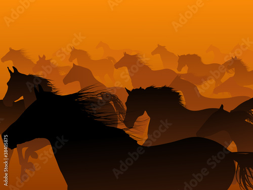 Vector :wild herd of horse in haze.