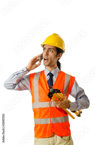 Young construction worker with hard hat