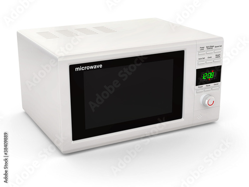 Closed white microwave. 3d
