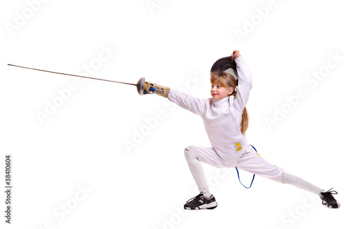 Foto Child epee fencing lunge.