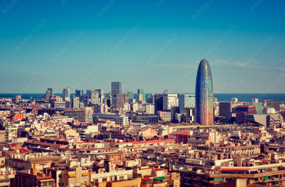 Fototapeta premium Barcelona`s skyline with skyscrapers.