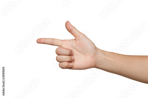 Hand with finger up isolated on white