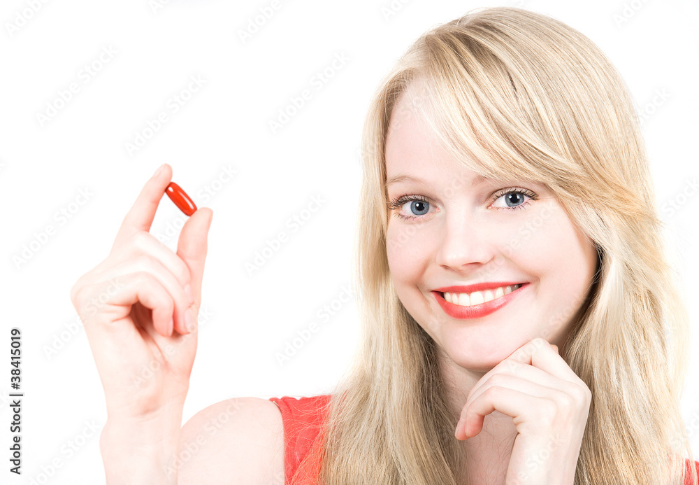 beautiful young girl with medicine pill or tablett beautiful young girl with medicine pill or tablett