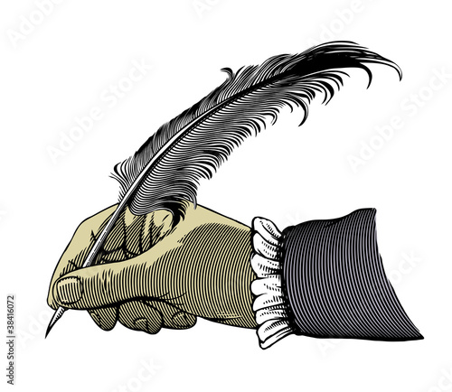 Hand writing with a feather