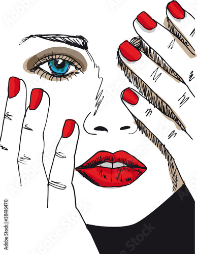 Sketch of beautiful woman face. Vector illustration