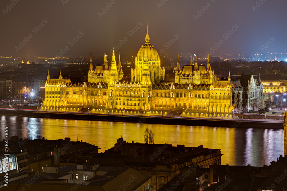 Hungarian Parliament night view, Budapest, Hungary