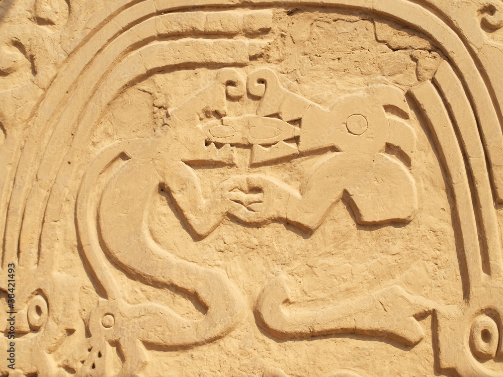 Symbols in ancient temple in Trujillo Peru Symbols in ancient temple in Trujillo Peru