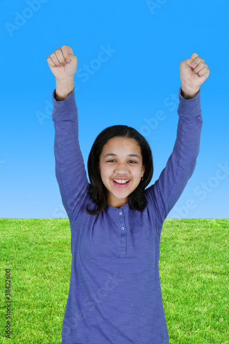 Girl Celebrating Outside