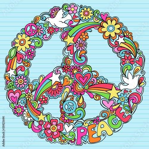 Psychedelic Peace Sign and Dove Vector Doodles