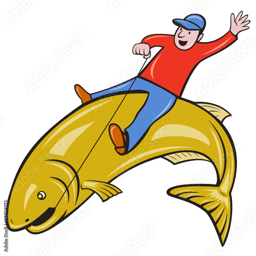 Fisherman Riding Jumping Trout Fish