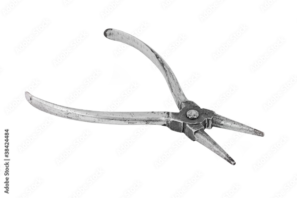 Old and rusty round-nose pliers, isolated on white background Old and rusty round-nose pliers, isolated on white background