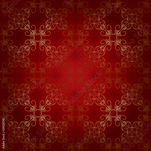 red seamless beautiful pattern with golden elements - vector