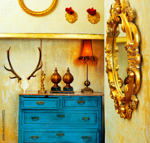 baroque grunge vintage house with blue drawer photo