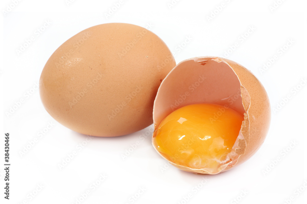 Eggs Isolated On A White Background. One Egg Split. Eggs Isolated On A White Background. One Egg Split.