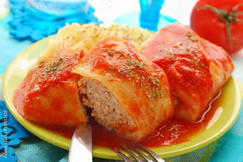 stuffed cabbage leaves with mince and rice