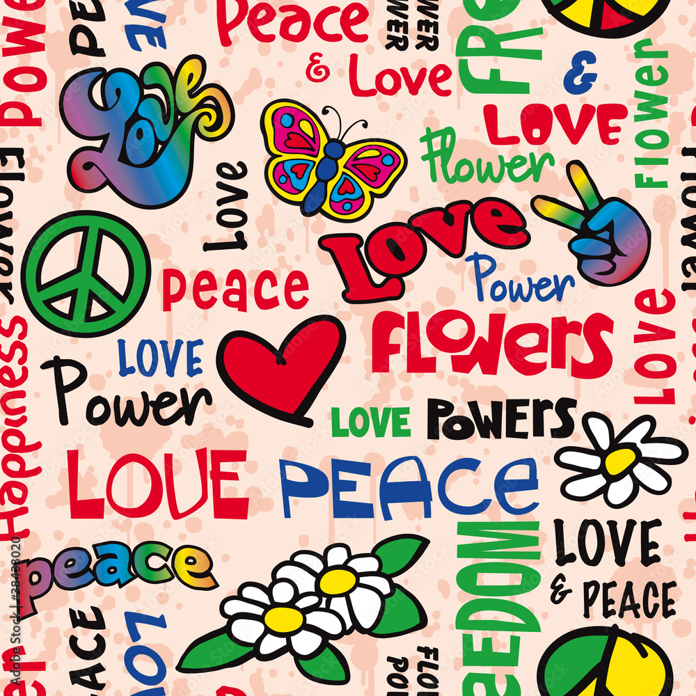 Peace and love seamless pattern Stock Vector | Adobe Stock