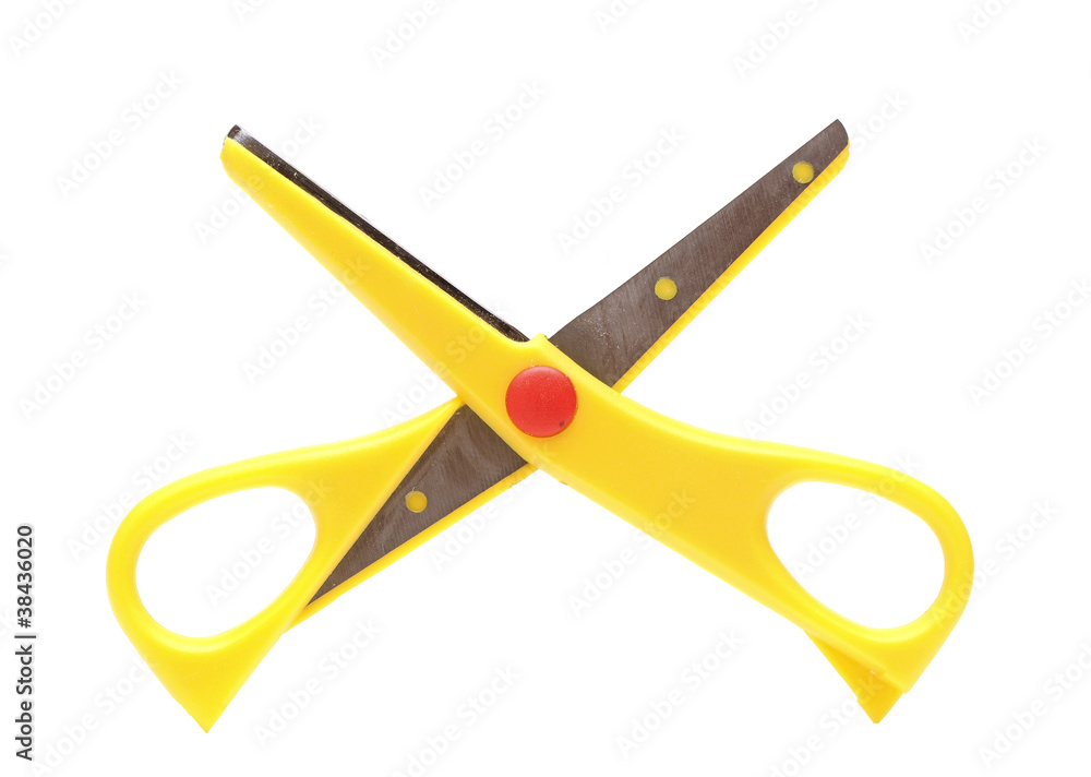 Yellow scissors isolated on a white background Yellow scissors isolated on a white background