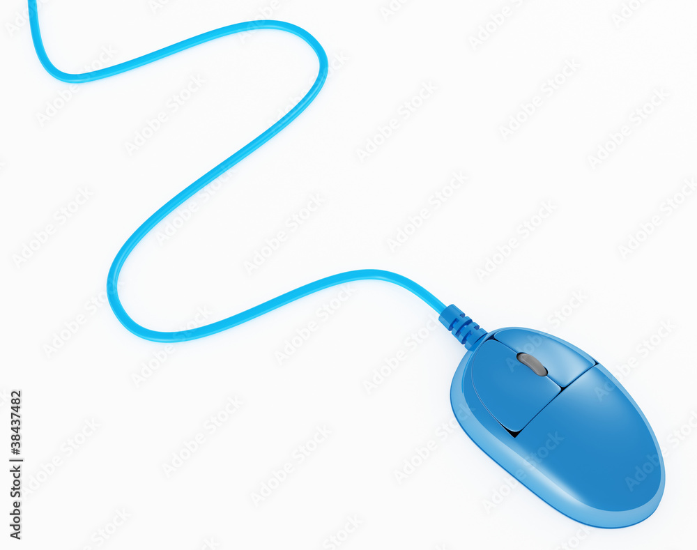 blue computer mouse with wire on white background blue computer mouse with wire on white background