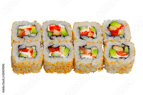 Sushi rolls on a white background