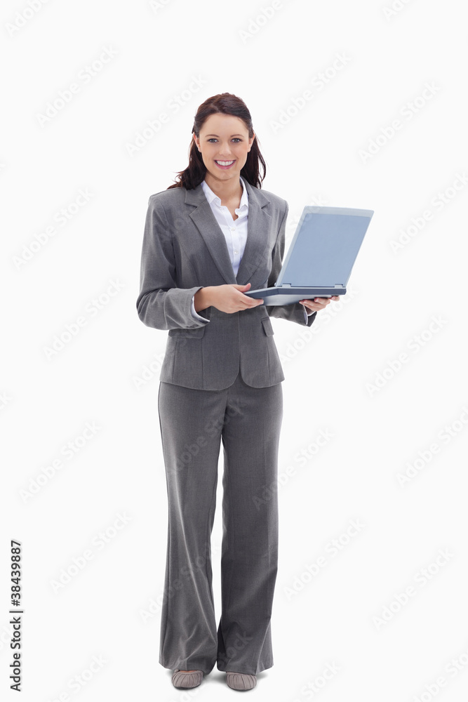 Businesswoman looking happy with a laptop Businesswoman looking happy with a laptop