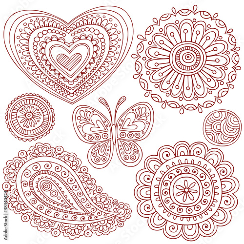 Henna Mehndi Tattoo Doodles Design Elements Set