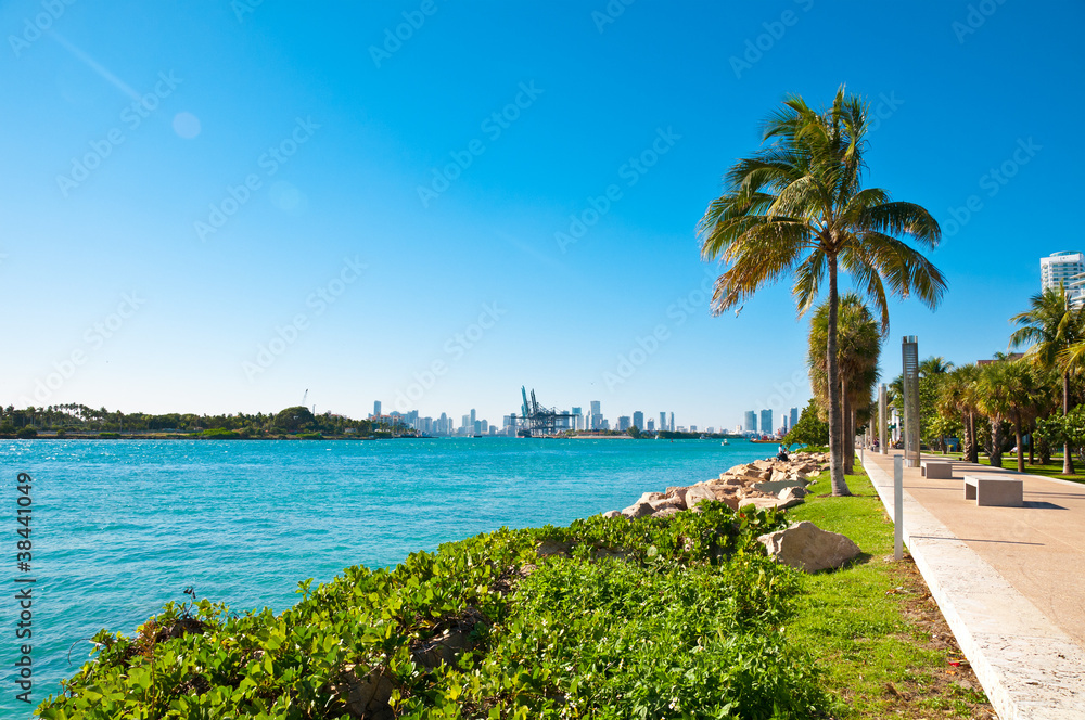 Beautiful park South Pointe in Miami Beach, Florida