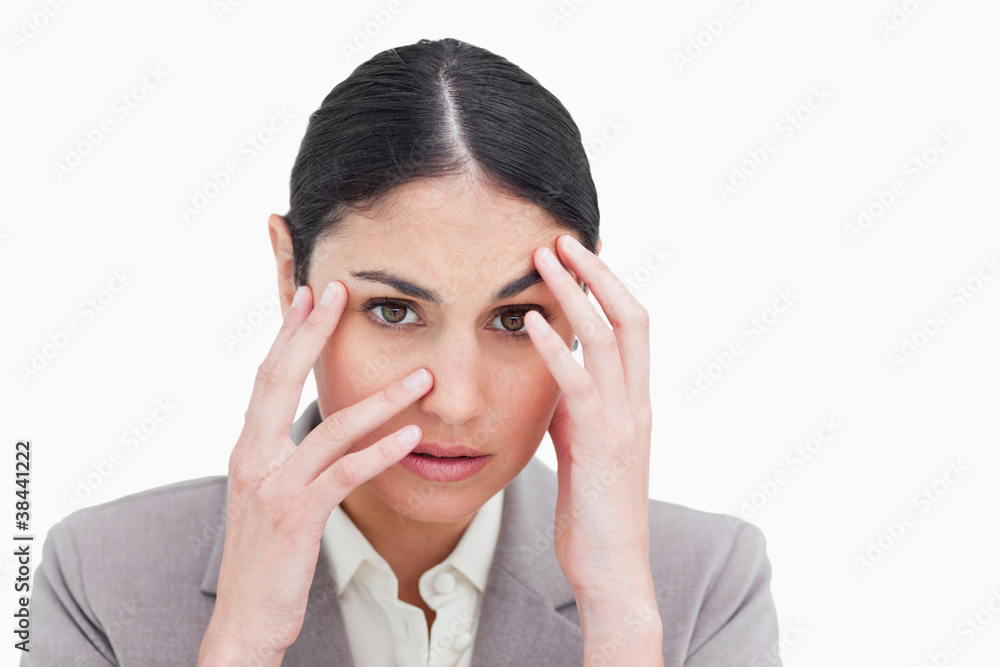 Close up of frustrated looking businesswoman