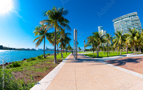 Beautiful park South Pointe in Miami Beach, Florida